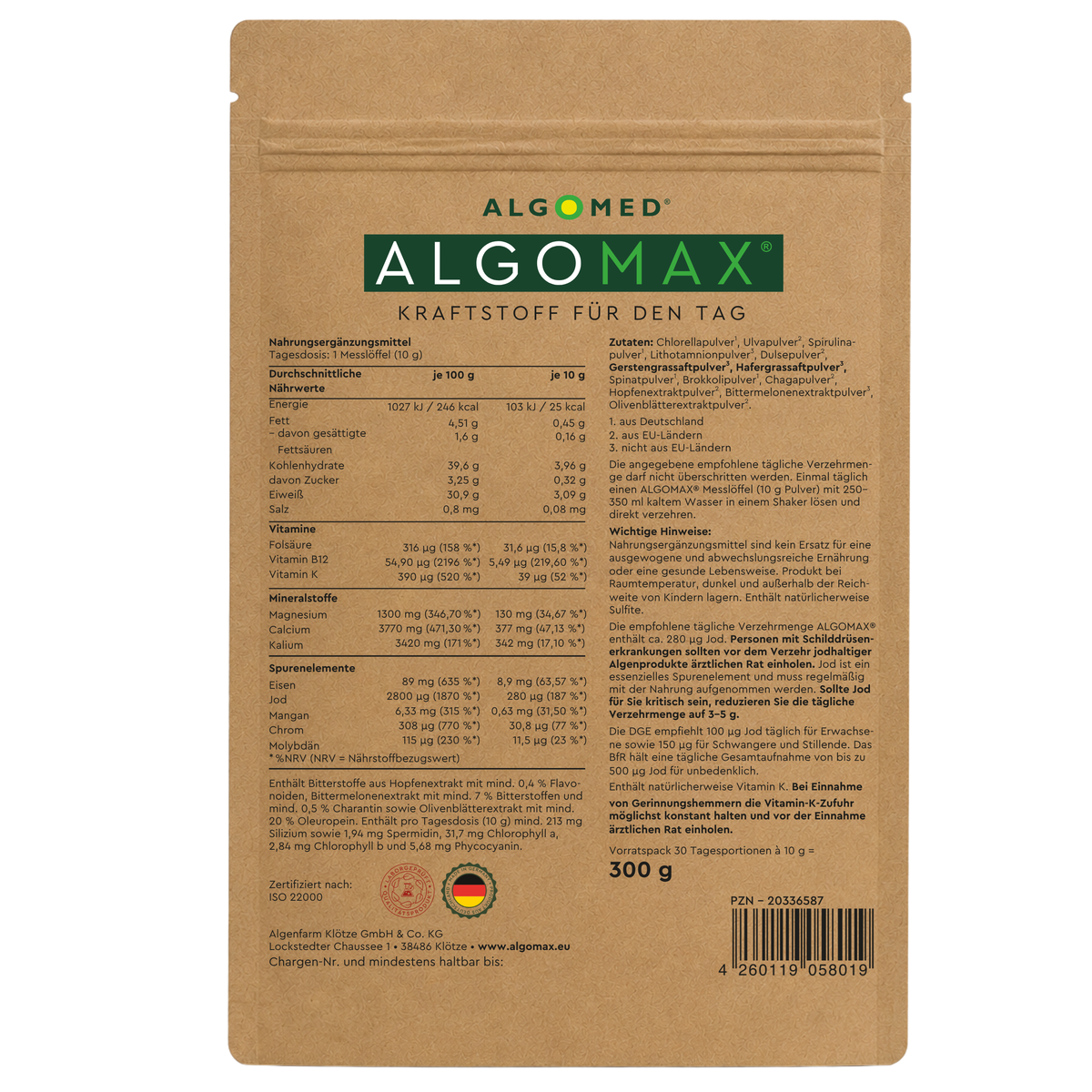 ALGOMAX Pulver 300g Zutatenübersicht